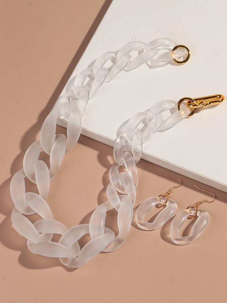Statement Big Acrylic Long Chain Earring Necklace Set for Women Men Boho Thick Link Chain Necklaces Pendants Rock Jewelry Gifts
