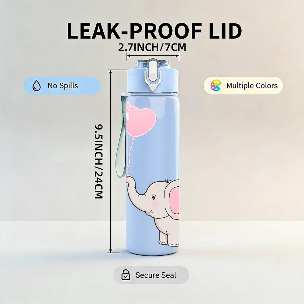 1PC Elephant Floating Balloon 750ml Color Plastic Sports Water Bottle Leakproof Flip Straw Lid Suitable for Sports Office Home Use