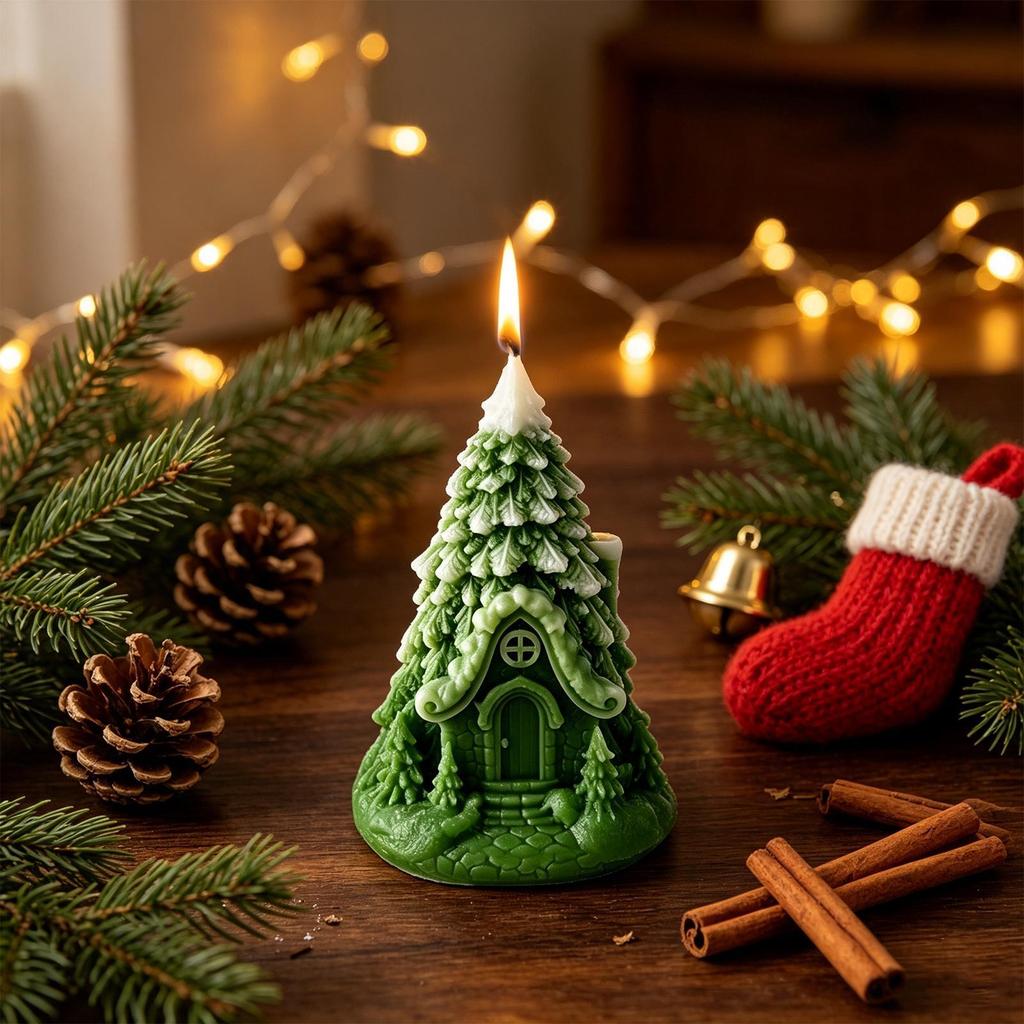 Christmas Candles Natural Safe Soy Wax Odor-Free Seasonal Holiday Candles Christmas Tree Decor for Home Kitchen Dining Table 1
