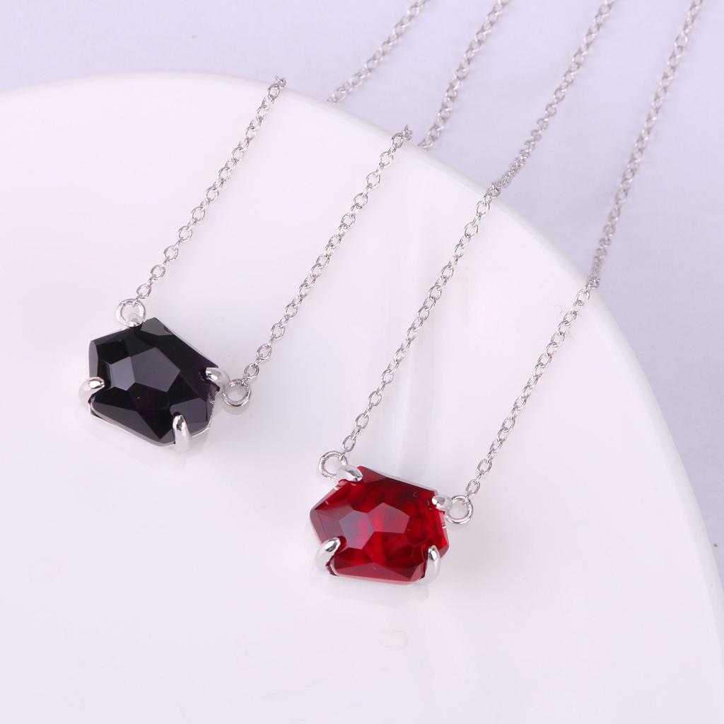 KELITCH Top Crystal Pendant Necklace Handmade Chain Women's Jewelry Gift (Black Silver)