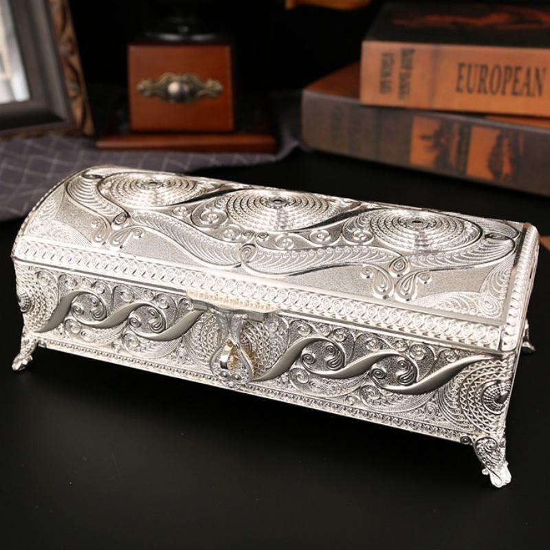 Cutie de depozitare pentru coliere, Organizator de dimensiuni mari, Stil european, Rectangular, Emailată, Aliaj de aur, Borcan pentru depozitarea inelelor, Vitrină pentru comodă