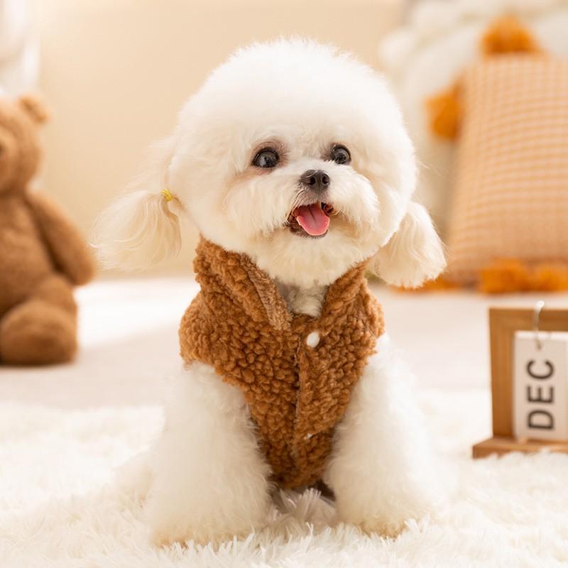 Pet Dog Warm Fleece Jacket With Bear Design Two-Leg Harness Compatible Small Medium Breed Coat Teddy