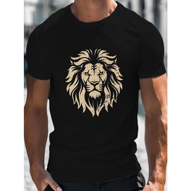 Vintage Löwen-Design Eng anliegendes Herren-T-Shirt, Schweißableitend und Bewegungsfreiheit