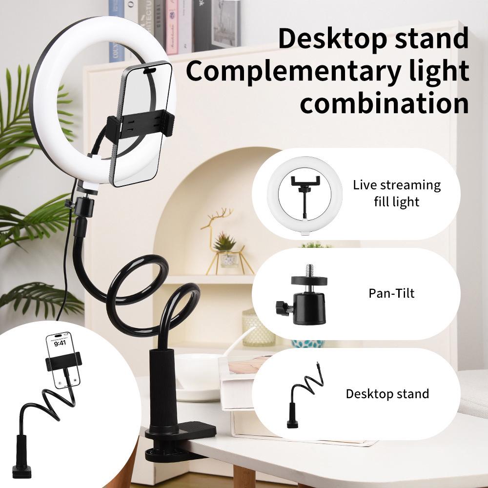 Adjustable Spiral Base Phone Holder with Fill Light for Bedside Use