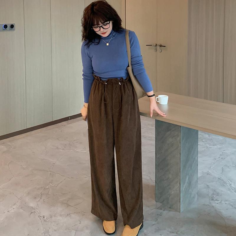 XHK2553 Large Winter Maillard Style Corduroy Pants - Elastic Waist, Retro, Plus Size