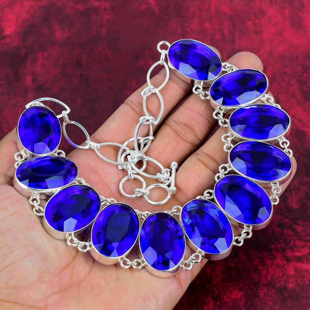 Náhrdelník s fazetovým tanzanitom, 925 ručne vyrobený náhrdelník z masívneho striebra s drahokamom, náhrdelník s nastaviteľnou retiazkou, darček pre starožitné šperky