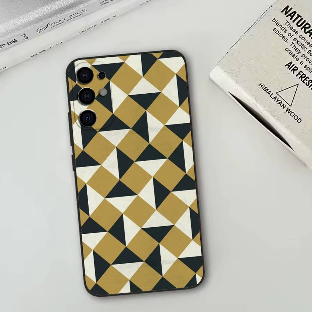 Vintage Geometric Block Phone Case For Samsung S25,S24,S21,S22,S23,S30,Ultra,S20,Plus,Fe,Lite,Note,10,Black Cover