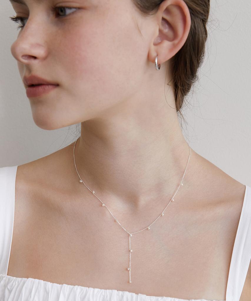 Tatiana (Silver 925) Delicate Pearl Y Chain Necklace Nz2420