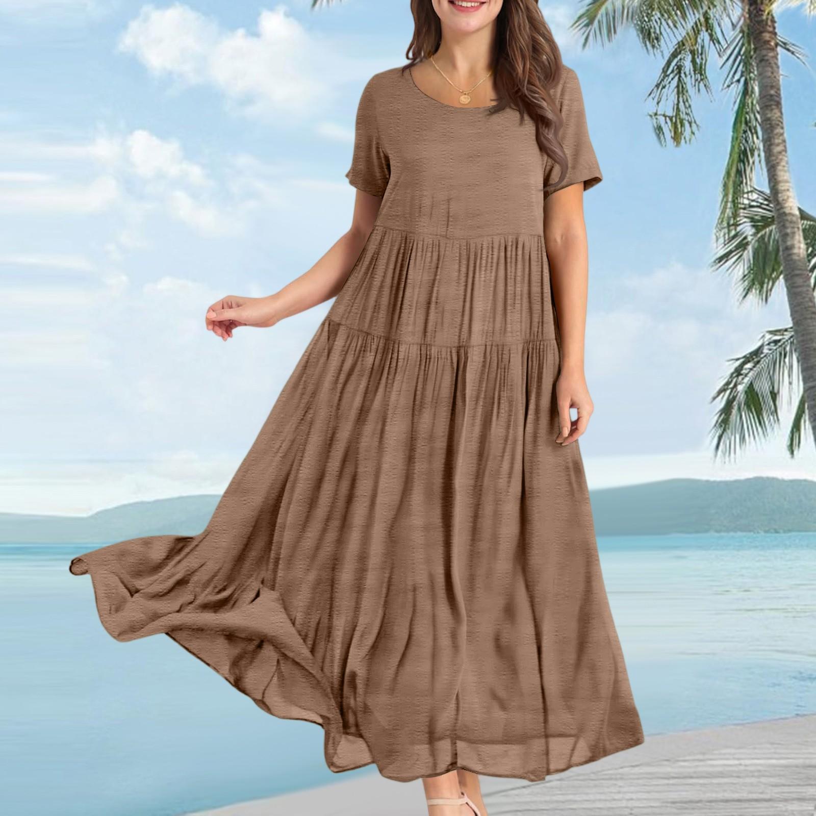 

Женское летнее платье, повседневные свободные длинные пляжные платья для отдыха XXL коричневый