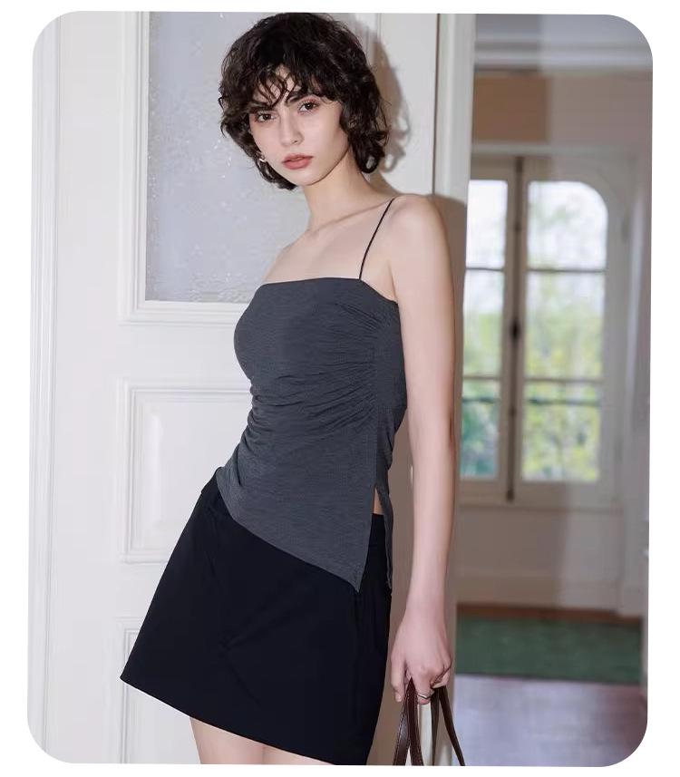 Women's Off-Shoulder Ruched Tank Top with Cups – High Elastic, Soft, Comfortable, and Stylish Design