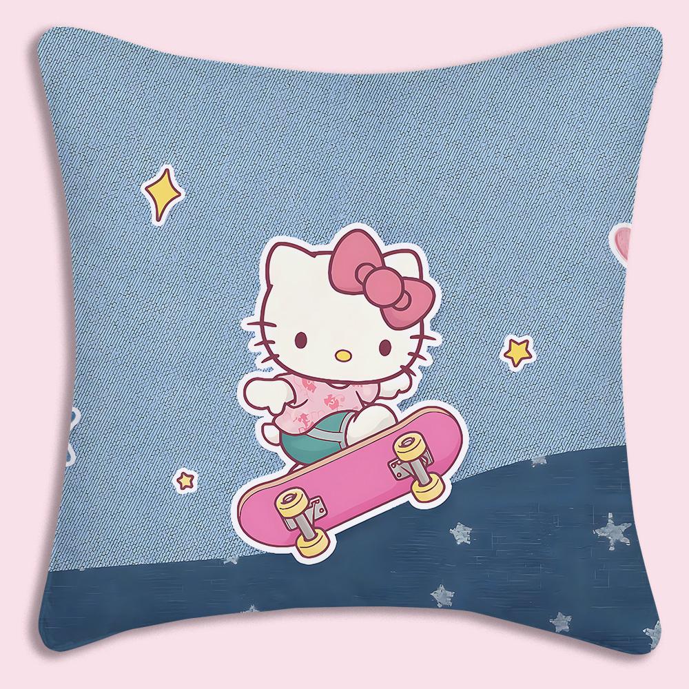 Cartoon Sanrios Hellokitty Hot Pillow Covers Cartoon Sofa Decorative Home Doublesided Printing Short Plush Cute Cushion Cover