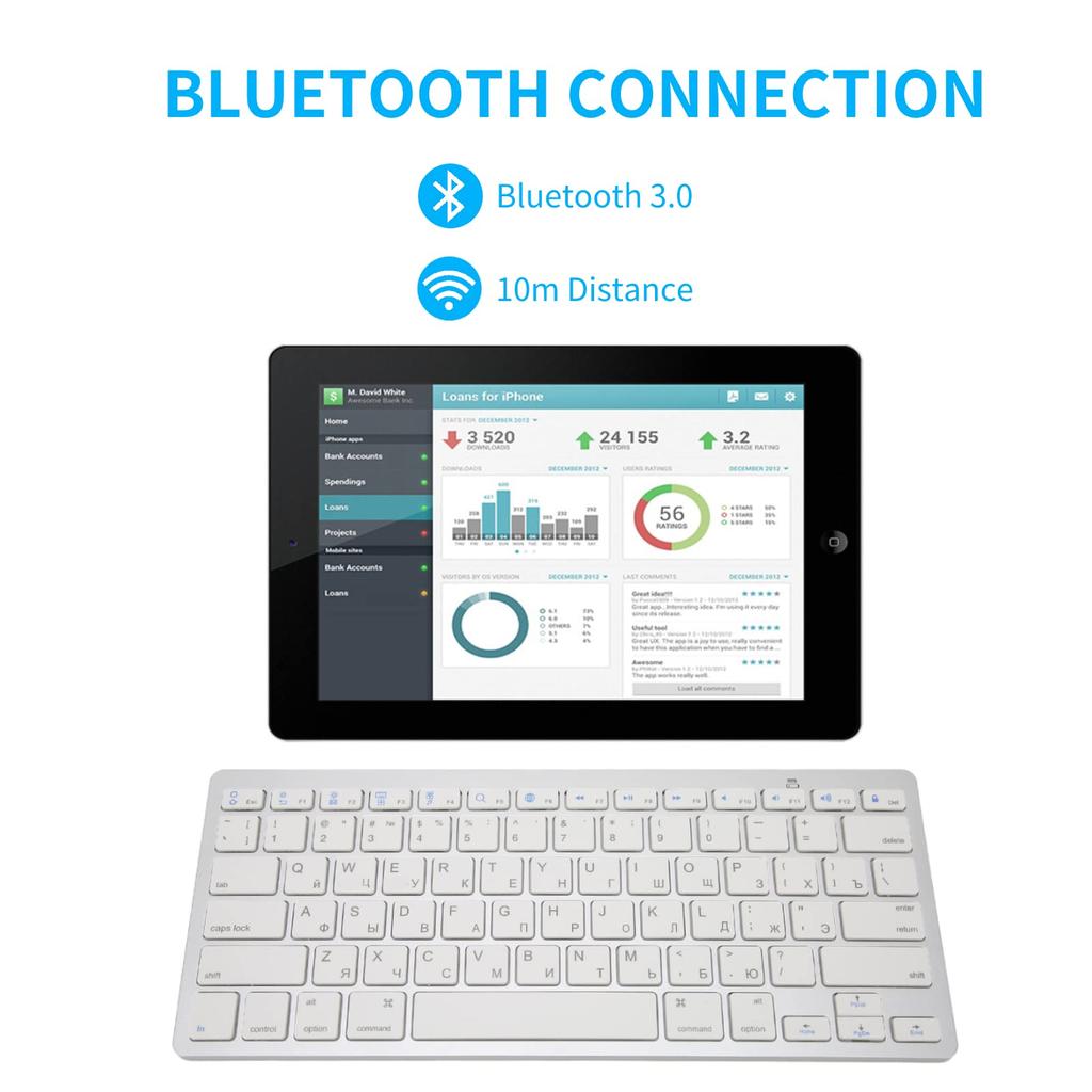 Portable Wireless Bluetooth Keyboard, Mini 78-Key Compact Keyboard for iPad, Mac, Android, Arabic/Spanish/French/Korean/Russian/Thai Keyboard (Russia)