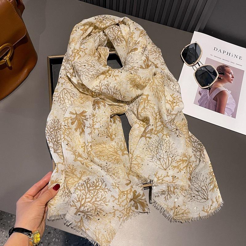 

New Fashion Lurex Snow Floral Viscose Soft Scarf Boho Chic Thin Fringe Shawl Women Perfect for Travel & Casual Muslim Hijab