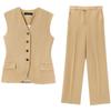 Women's Fashion Style Blended Vest Straight-Leg Pants Linen