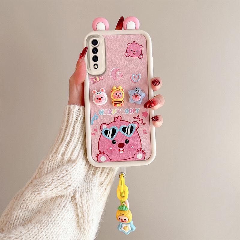 KEYSION Cute Ear 3D Cartoon Case for Samsung A50 A50S with Bracelet Soft Silicone Shockproof Phone Back Cover for Galaxy A30S