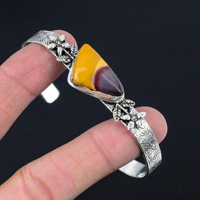 Friendship Day Sale Sterling Silver Natural Mookaite Wife Flower Bangle Bracelet