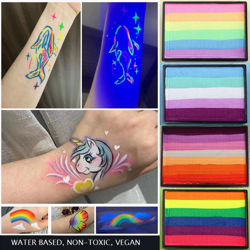 50g Split Cake Rainbow Face Paint Water Based UV Neon Pastel Aqua Liner For Kids Carnival Holiday DIY Makeup
