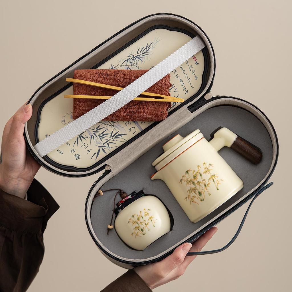 Portable Chinese Style Travel Tea Set for One Person - Outdoor Camping Teacup Kuaike Set