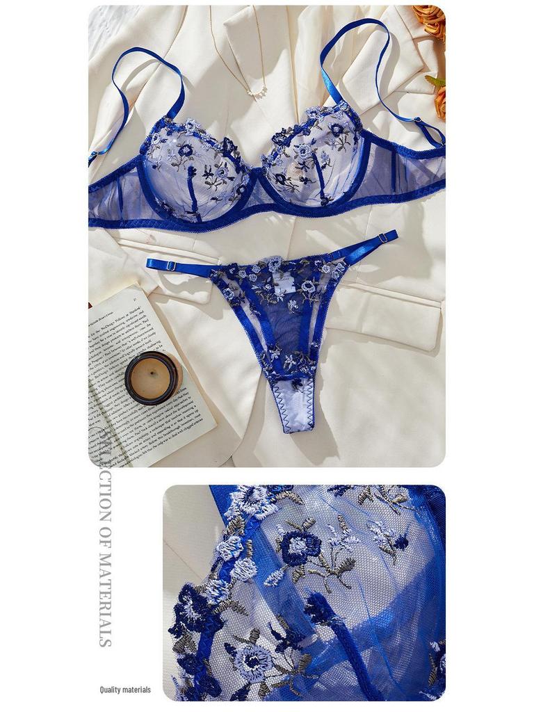 Ensemble de Lingerie en Maille à Fleurs Brodées Français: Design Sexy et Séduisant en Stock