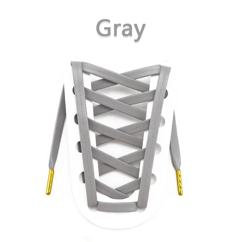 Luxury Faux PU Leather Shoelaces Gold Silver Flat Rope Shoelace Metal HeadSneakers Casual Shoes Laces 80/100/120/140/160cm 1Pair
