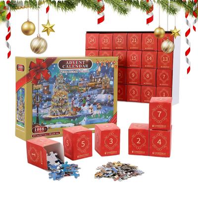 Puzzle Contagem Regressiva de Natal de 24 Dias 1008 Peças Quebra-Cabeça Calendário do Advento Desafio Mental Atividade de Feriado para Entretenimento nas Férias