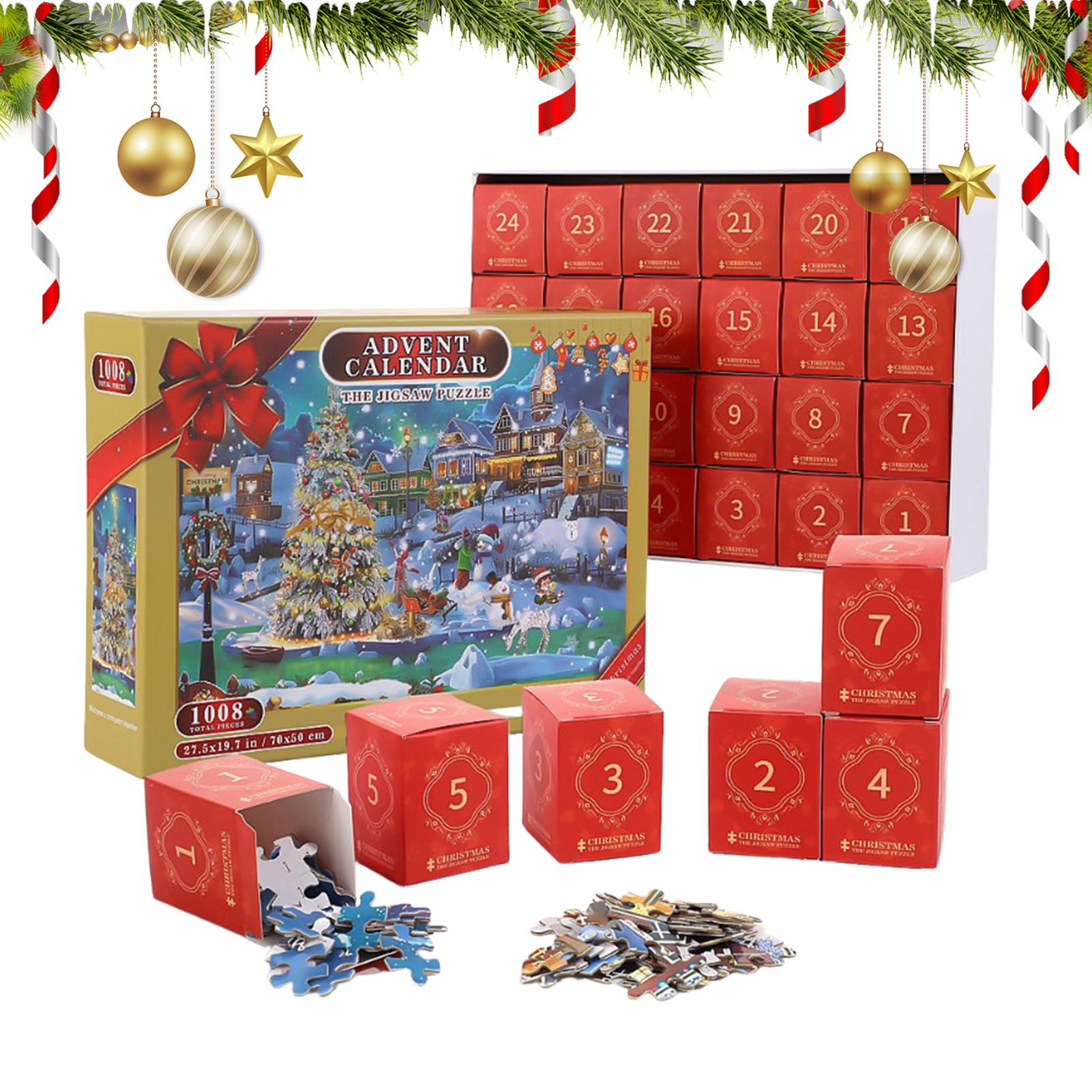 24 Day Christmas Countdown Puzzle 1008 Piece Jigsaw Advent Calendar Brain Teaser Holiday Activity for Vacation Entertainment A