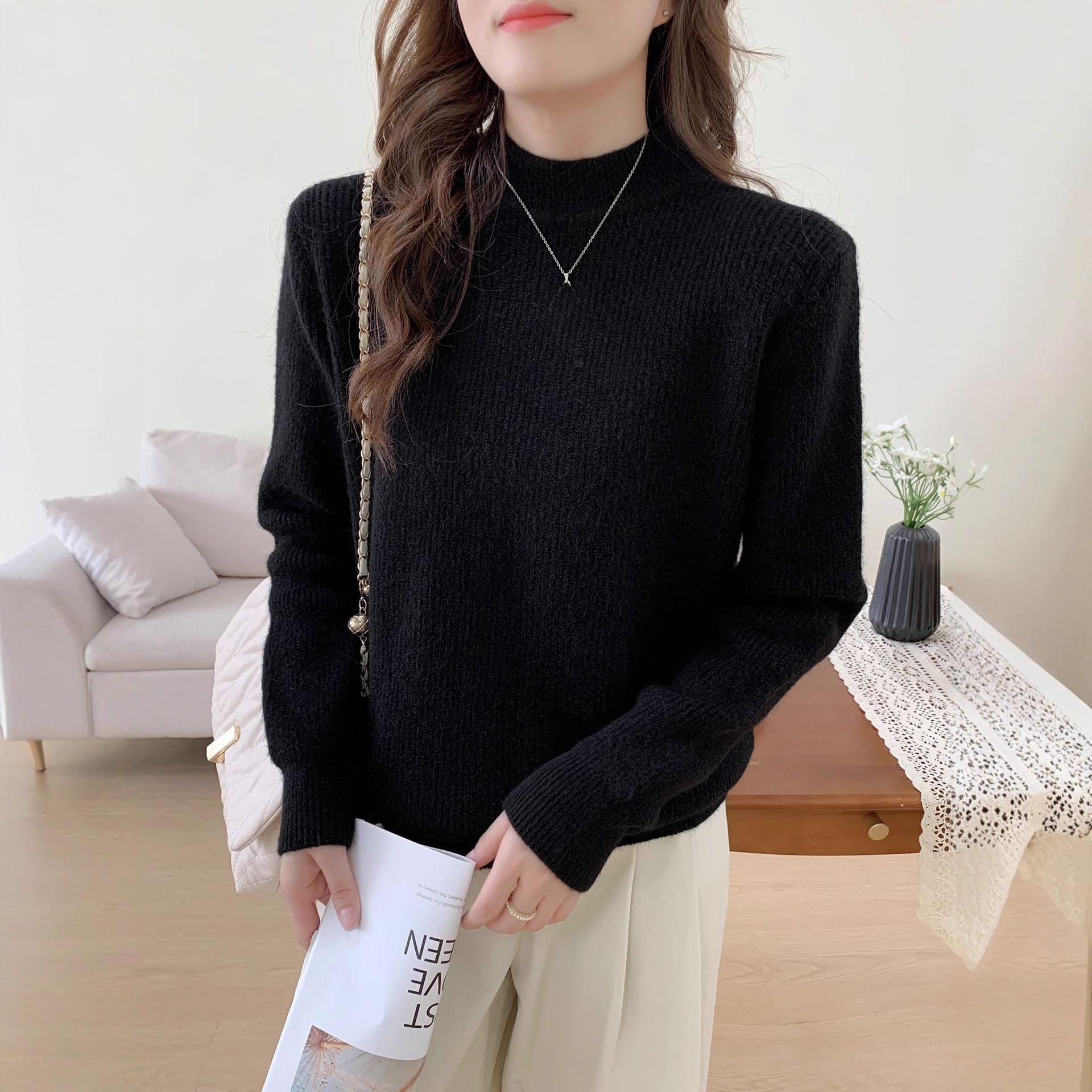 

Half Turtleneck Sweater Thick Solid-color Pullover Casual Knitted Sweater and Loose Top for Autumn and Winter Wear Inside one size