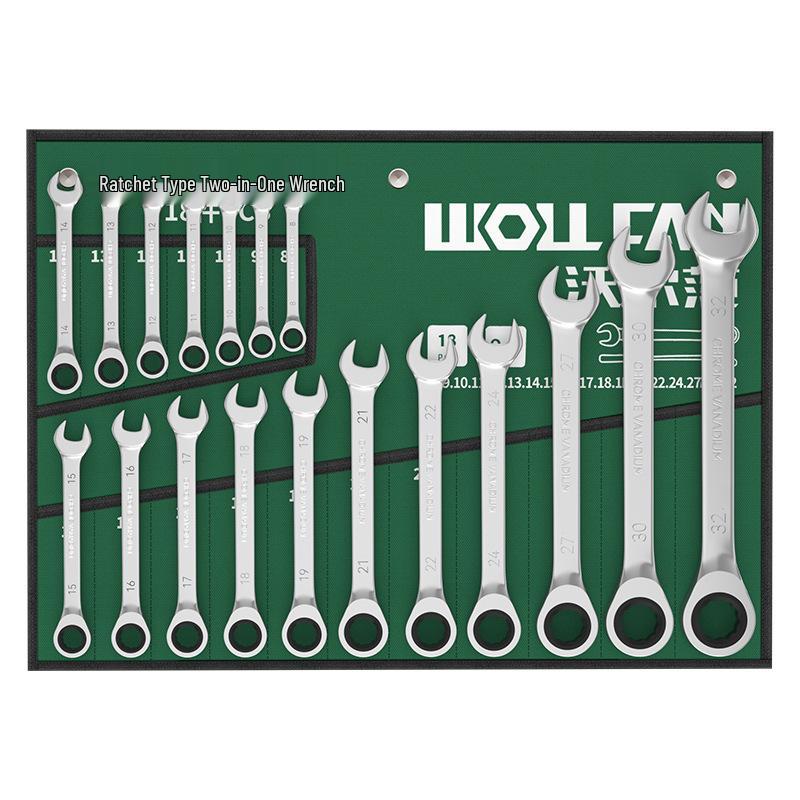 72-Tooth Double-Ended Industrial Grade Ratchet Wrench Set - 14 Pieces with Mirror Finish