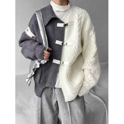 2024 Men's Korean-Style Trendy Patchwork Knit Cardigan Sweater for Autumn/Winter - Loose Hong Kong Style.
