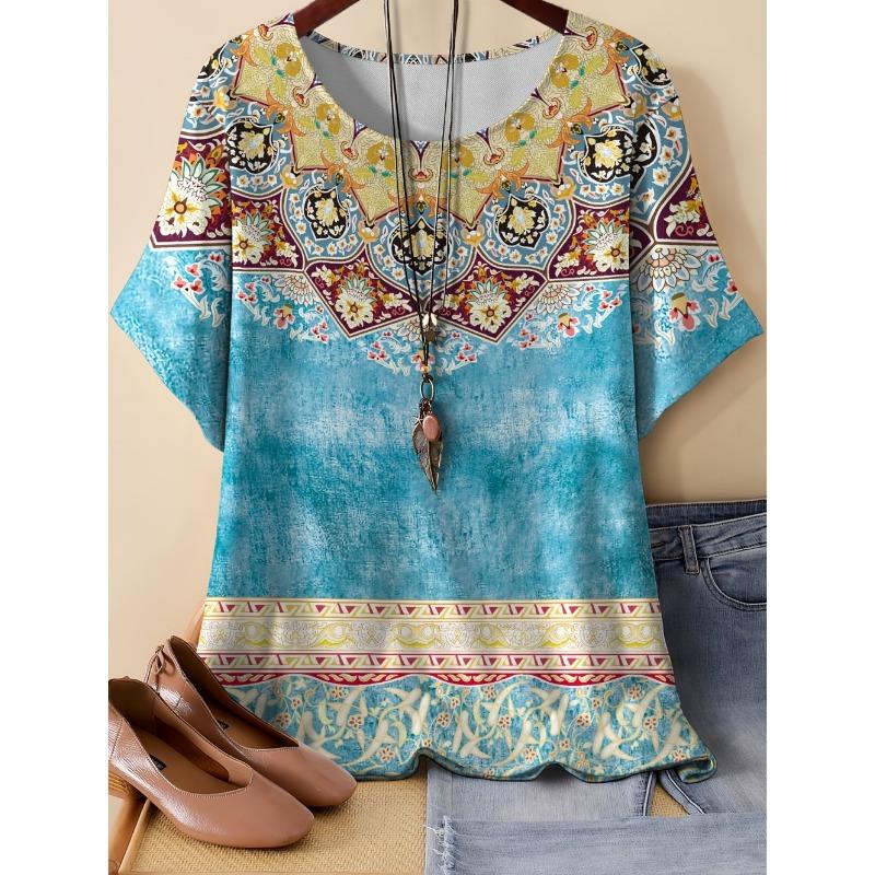 Paisley Pattern Women's 3D Print T-Shirt Ethnic Floral Short Sleeve Round Neck Casual Y2k Top Tees Summer Loose Female Clothing