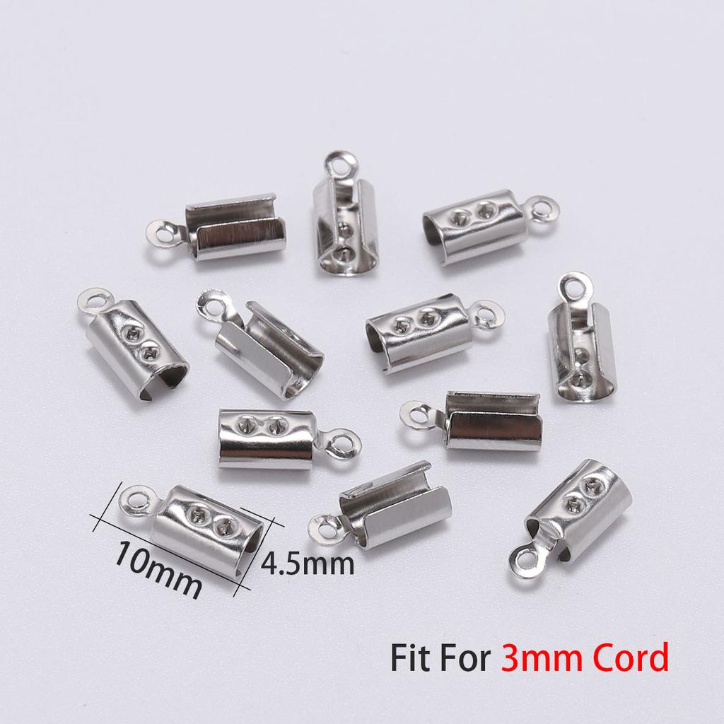 50 Pcs Stainless Steel Leather Cord Clasp End Clasps Crimp Bead Connectors For Jewelry Making Findings DIY Accessories Supplies