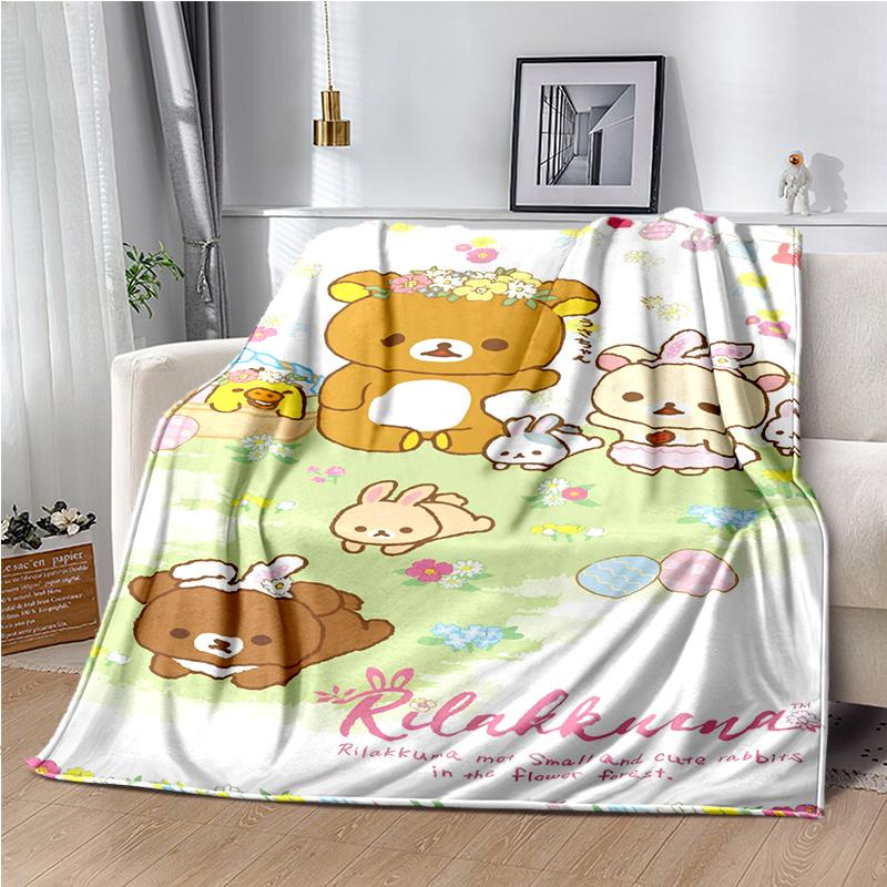 Cute Cartoon Rilakkuma Anime Throws Blanket Kids Super Soft Blankt for Sofa Travel Couch Picnic Flannel Blanket Birthday Gift