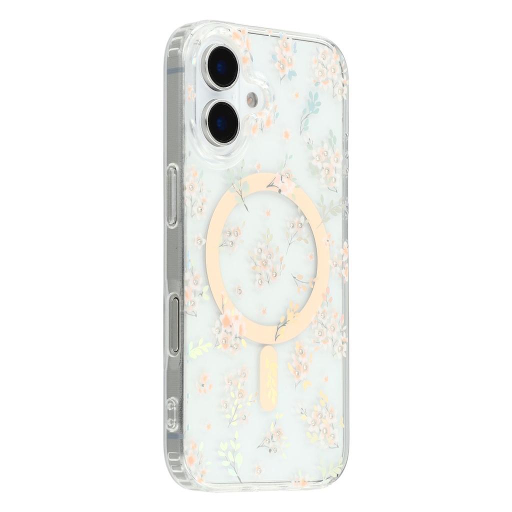 For iPhone 16 Case Compatible with MagSafe Laser Flower PC+TPU Clear Phone Cover