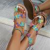 Simple Bohemian Sandals Colored Butterfly Flower Set Toe Large Size Flat Bottom Set Toe Beach Sandals Women's Summer