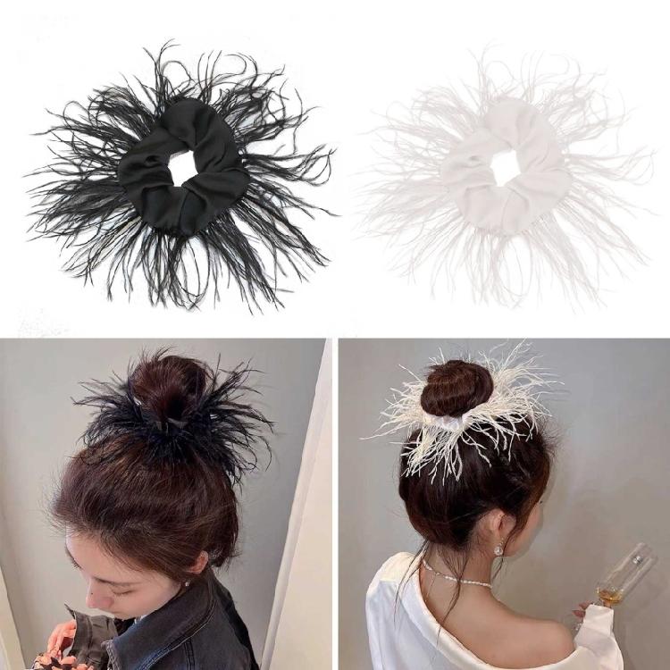 Ostrich Feather Hair Scrunchie Feather Hair Tie Hair Rope Headpieces for Women