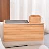 Bamboo Couch Cup Holder with Side Storage Pocket Anti-Slip Bamboo Sofa Armrest Tray Foldable Sofa Cup Holder for Cup Snack Drink