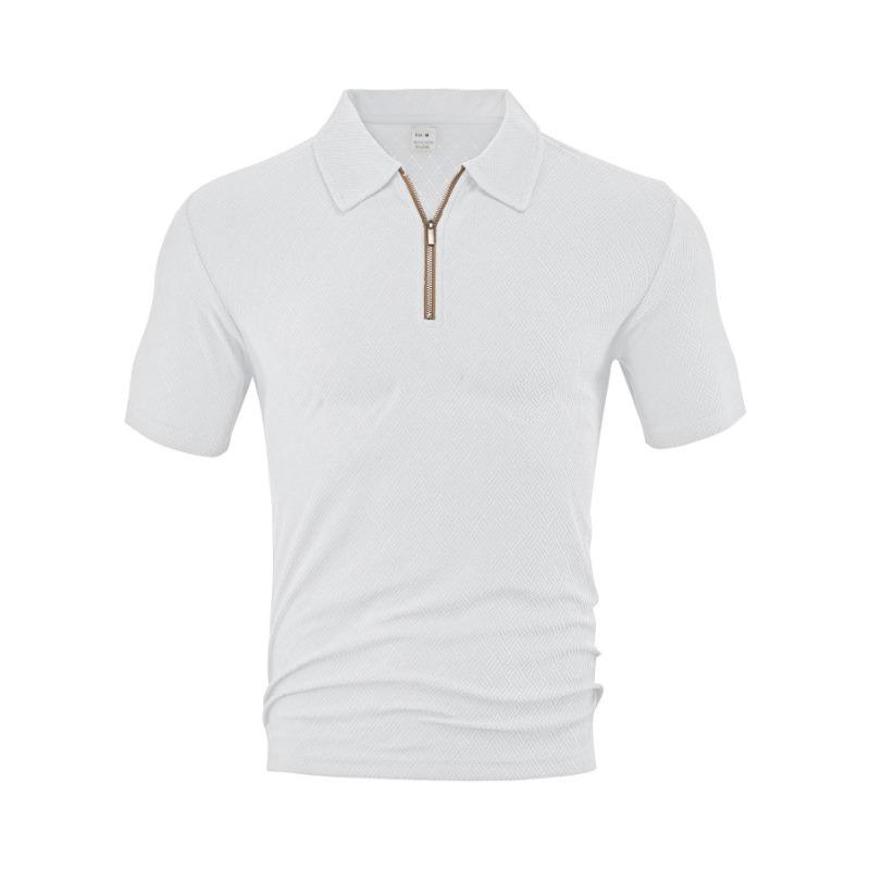 Men Short Sleeve Zip Polo Shirt Casual Jacquard T Shirt