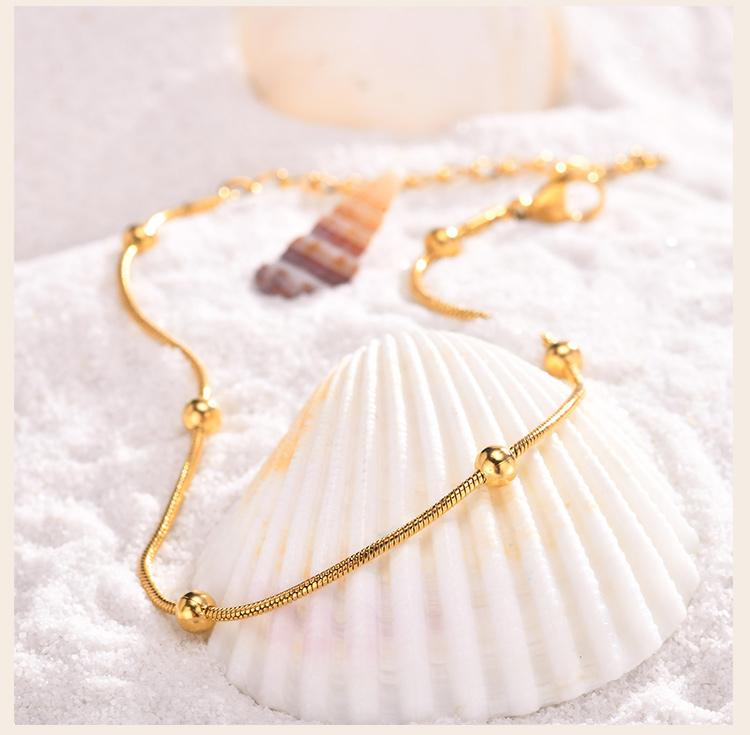 Summer Anklets for Women Girls, Stainless Steel Round Snake Chain Bead Anklet Bracelet On Leg Jewelry Waterproof