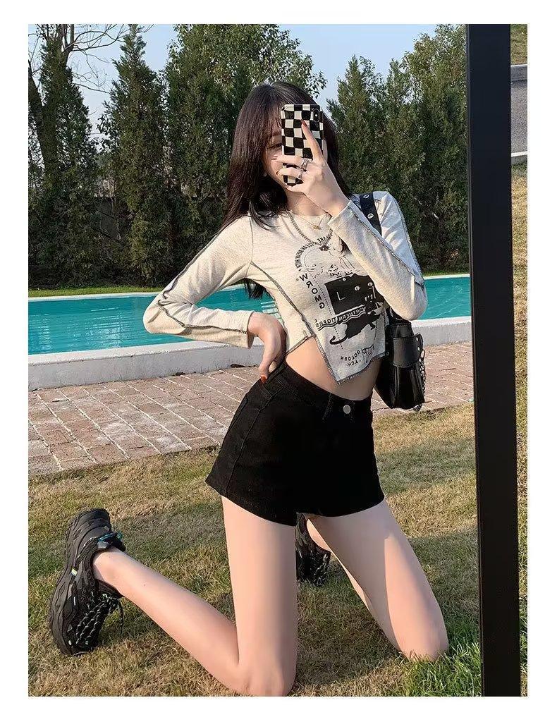 Women's High Waist Black Denim Shorts - Korean Style Trendy Slimming Hot Pants