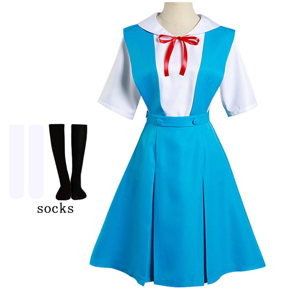 Rei Ayanami Cosplay Costume Asuka Langley Soryu Cosplay Girl Women School Uniform Dresses Wig Hair Clips Halloween Loli Clothing