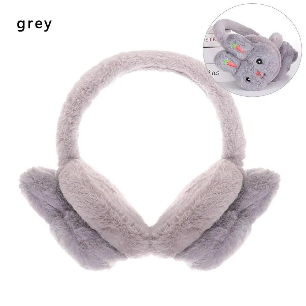 

Зимние теплые наушники с рисунком кролика, плюшевые толстые и мягкие наушники, защита ушей, теплые наушники для взрослых детей серый