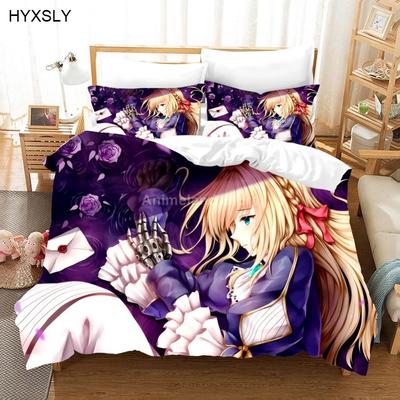 Anime Violet Evergarden Conjunto de Cama 3D Conjuntos de Capa de Edredom Colcha Desenho Animado Japonês Crianças Meninos Roupa de Cama Tamanho Queen King Solteiro