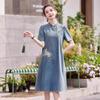 L155 Summer Exquisite New Chinese Style Short Sleeve Denim Qipao Dress