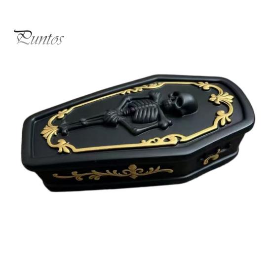 Skull Storage Organizer Gothic Casket Jewelry Box, Resin Spooky Figurine for Tabletop Rings, Halloween Dark Organizer, Unique Gift Goth Lovers