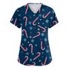 Women's V-neck Christmas printed short-sleeved pocket side-slit protective suit top