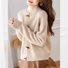 Spring and Autumn Women's Knitted Cardigan Sweater Coat Loose Simple Horn Button