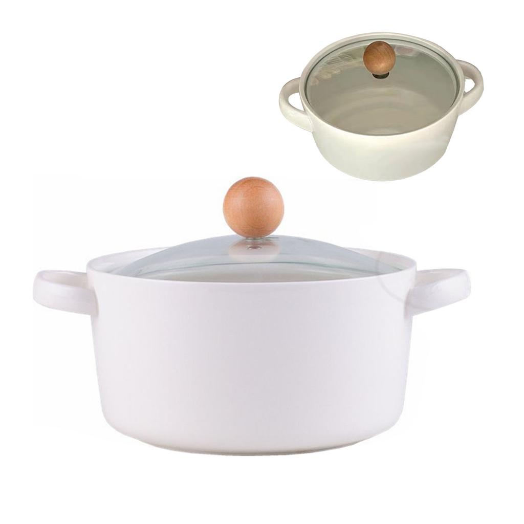 6in Soup Bowls Multifunctional Thermal Insulation Ceramic Soup Crocks with Double Handles Lid for Instant Noodles Soup