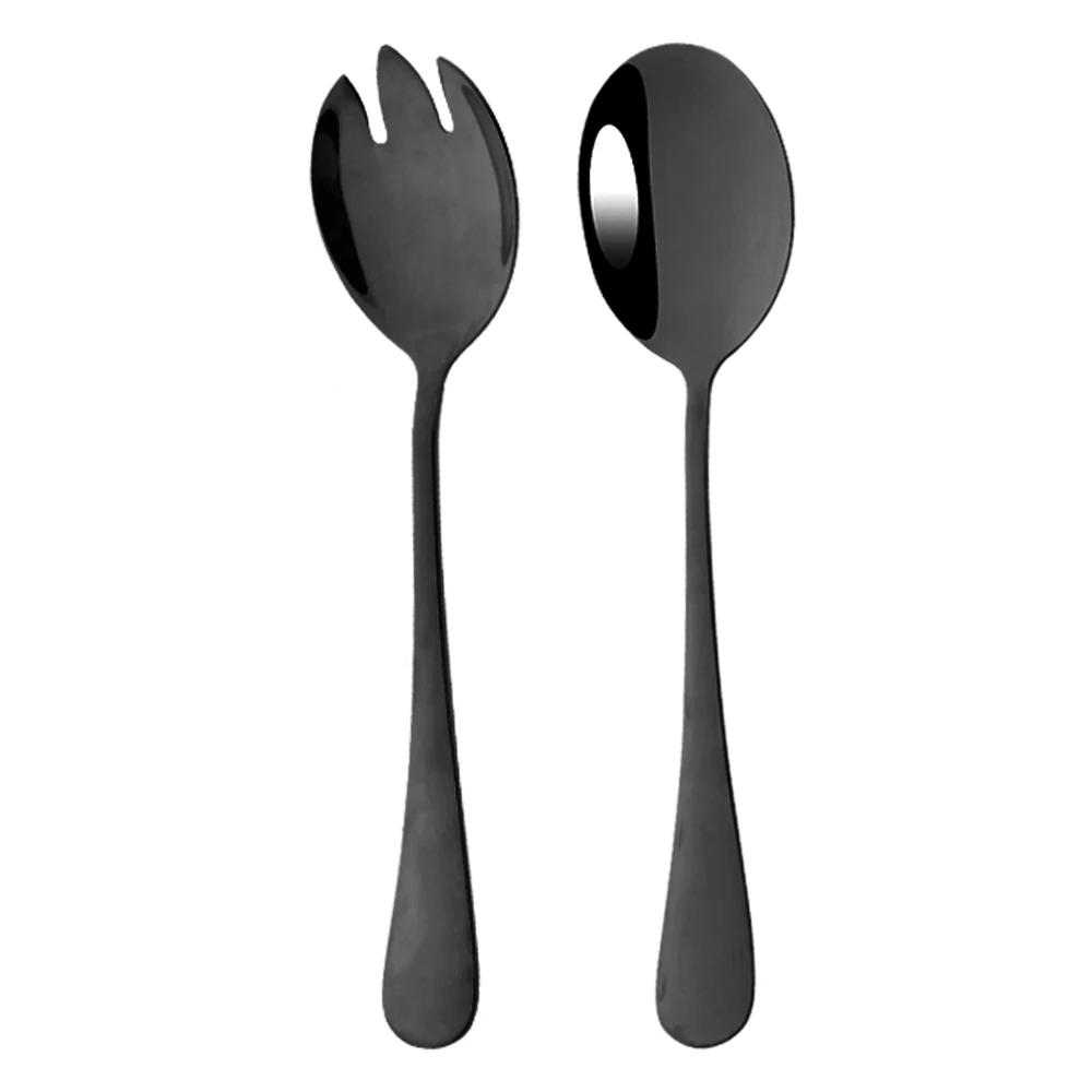 2Pcs Salad Spoon Dinnerware Set Gold Unique Spoon Cutlery Set Salad Fork Stainless Steel Tableware Party Serving Spoon Flatware