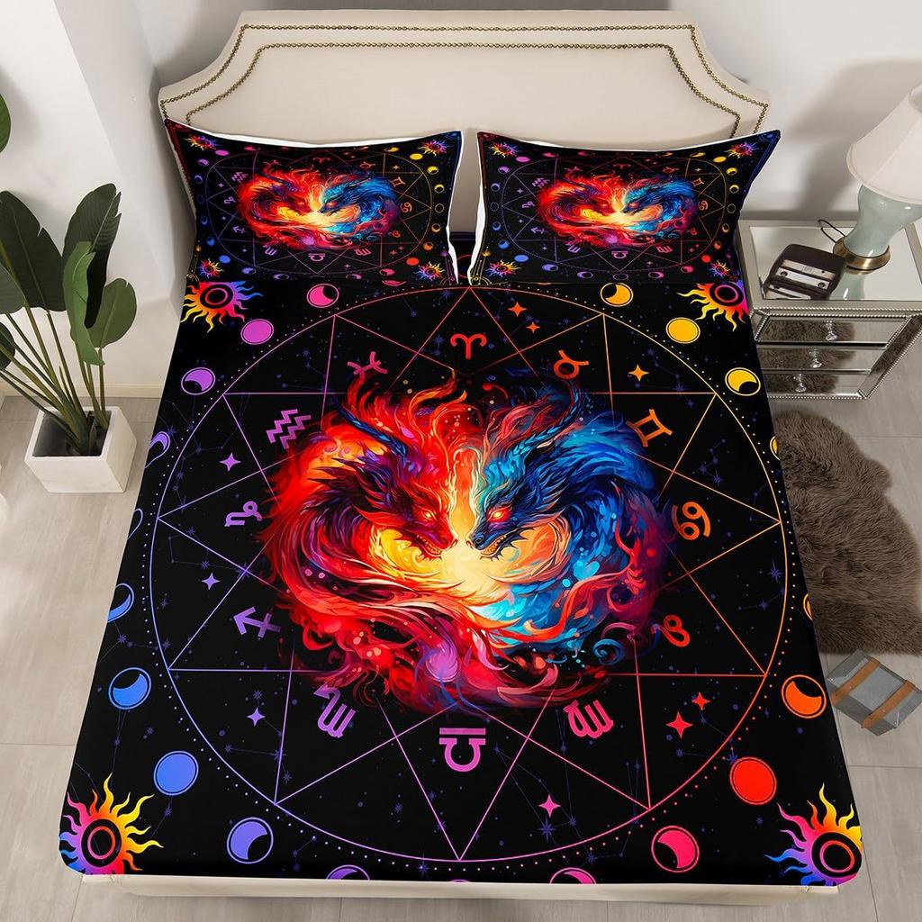 Lion Pattern Mattress Three-Piece Digital Printing Couple Black Gold Crown Bedspread Bedding