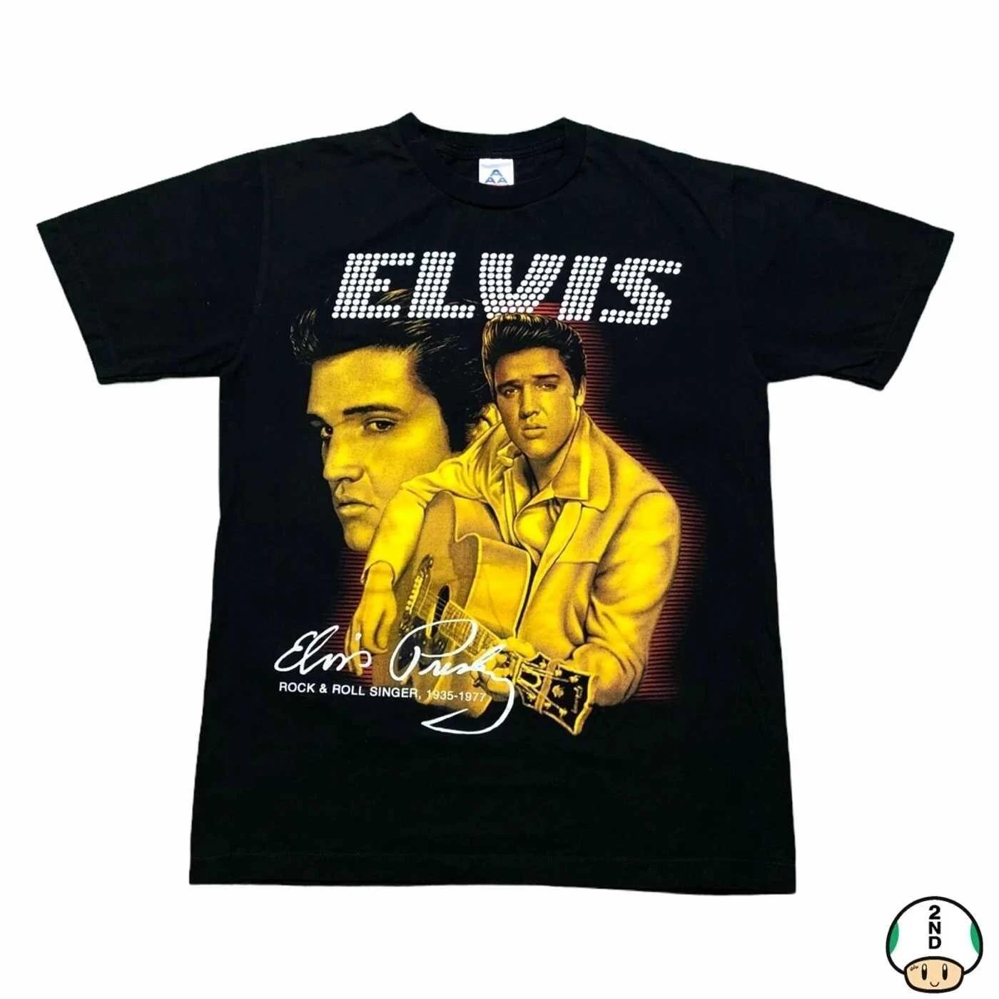 

Vintage Y2K Elvis Presley T Shirt Mens Medium Black Short Sleeve Rock Band Tee S